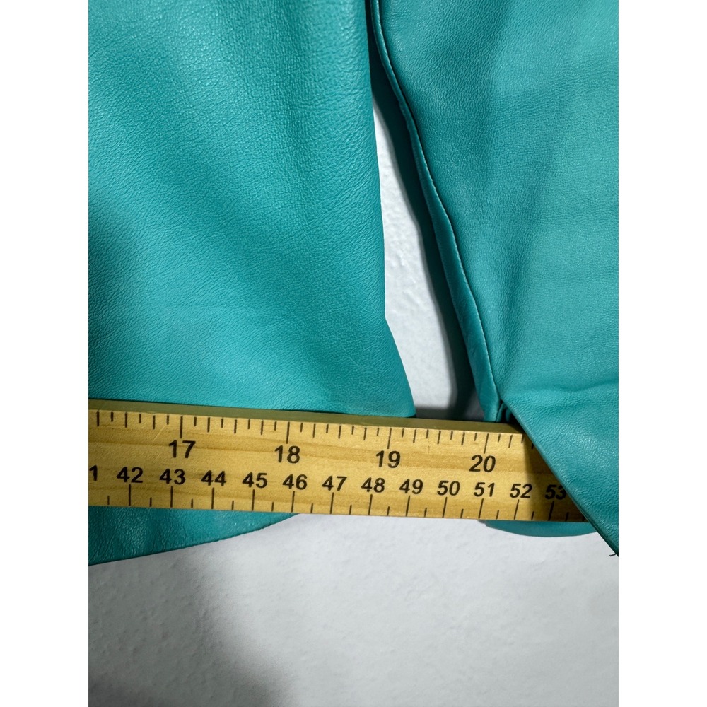 Badgley Mischka Vintage Teal Leather Jacket Silk Lined Cropped Tie Waist Sz‎ M/8 - Picture 14 of 15